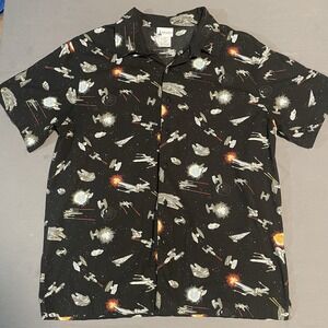 Disney Parks Men's Star Wars Button Up Shirt Millennium Falcon Ship Black Medium